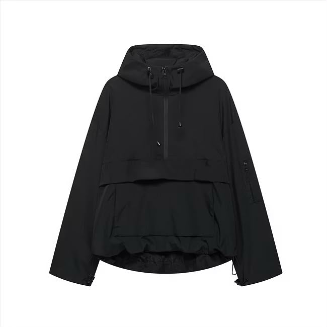 Summit Utility Half-Zip Hooded Jacket – Midnight Black