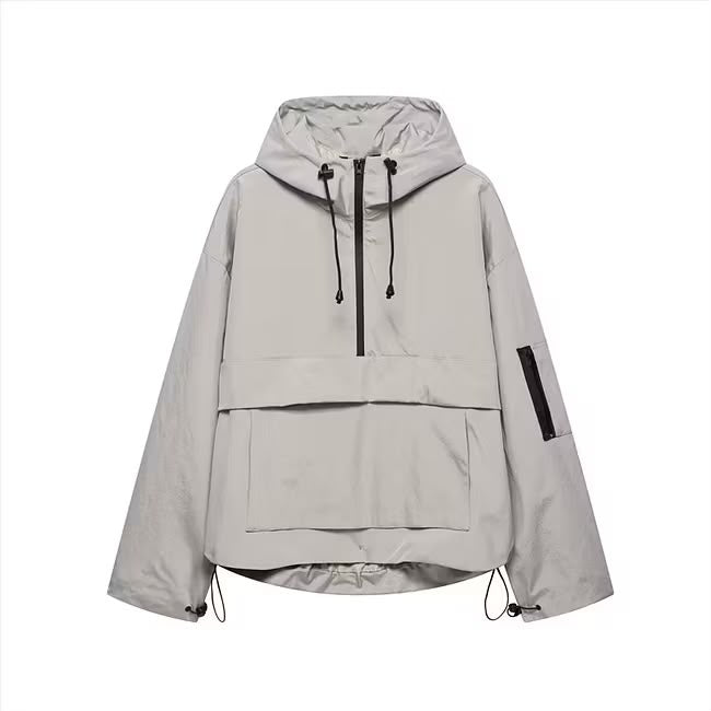 Summit Utility Half-Zip Hooded Jacket – Stone Grey
